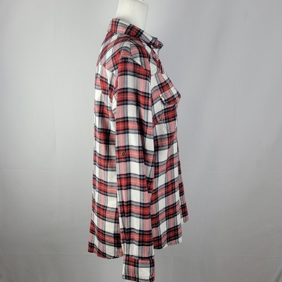 Jachs Girlfriend red white check print plaid snap top - Picture 4 of 9